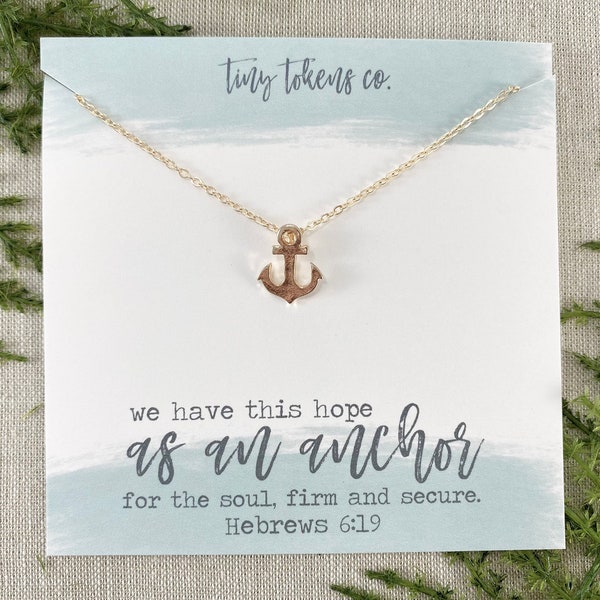 We Have This Hope As An Anchor For The Soul, Hebrews 6:19, Dainty Anchor Necklace, Christian Gift, Bible Verse Jewelry, Necklace with Card