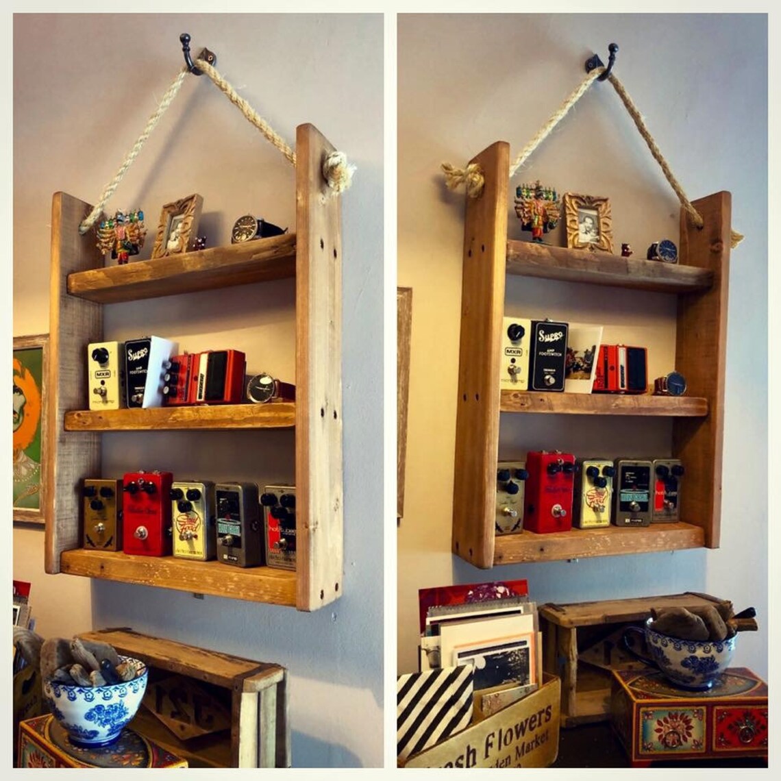 Rustic Hanging Ladder Shelf With Rope Wall Mounted Etsy