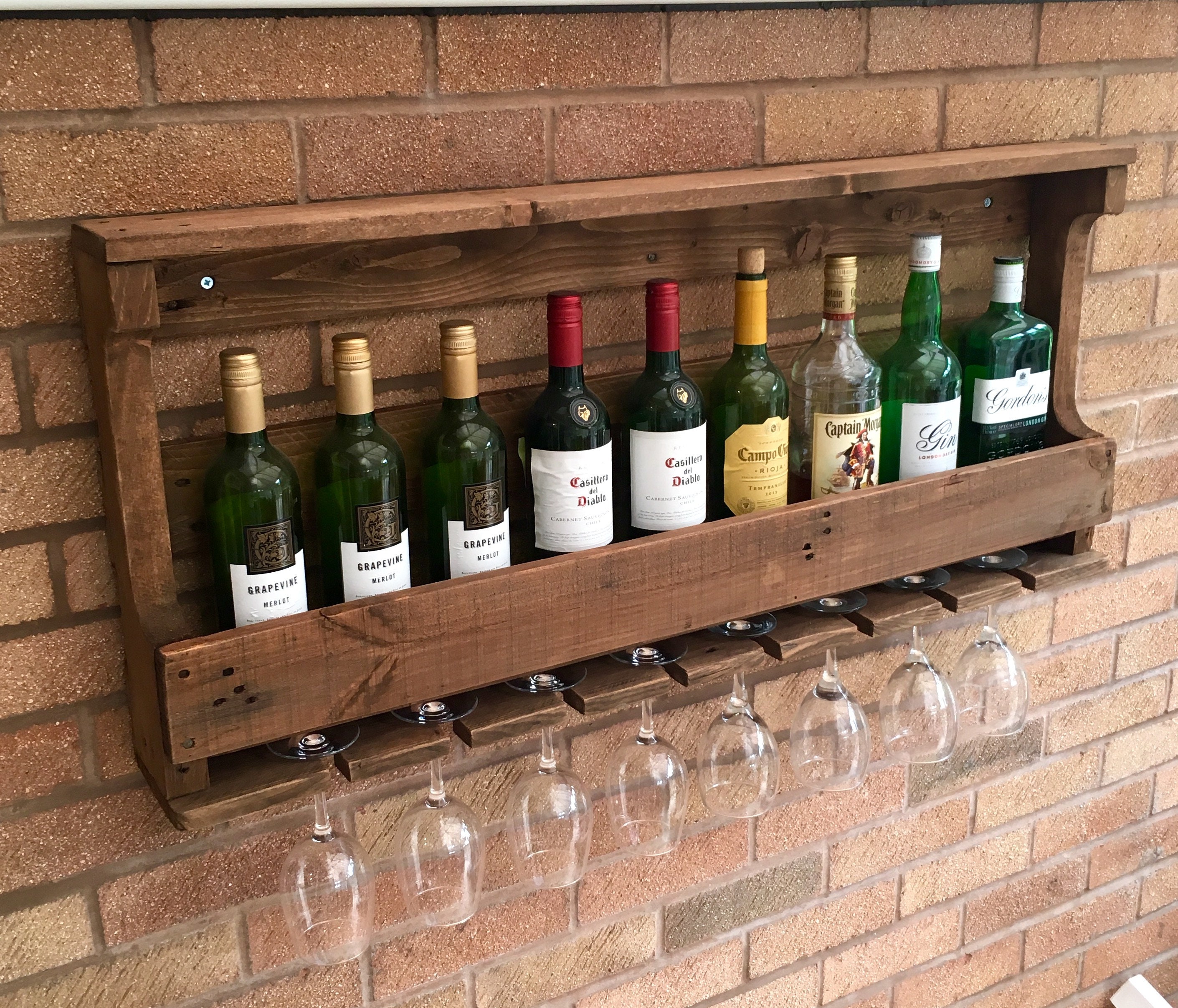 Rustic Wooden Wine Rack & Shelf Wall Mounted Medium Oak Etsy