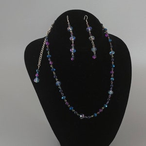 Blue & Purple pretty bead necklace, bracelet and earring Set