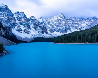 Moraine Lake Blue Hour, Banff National Park, Canada, Landscape Photo Print