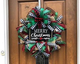 Buffalo check xmas wreath,black and red xmas wreath,xmas pancake wreath xmas thin wreath,merry xmas wreath,thin xmas wreath,merry xmas