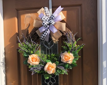 Peach Grapevine,Lavender grapevine,peach floral wreath,lavender floral wreath,spring peach wreath,spring lavender wreath,spring wreath