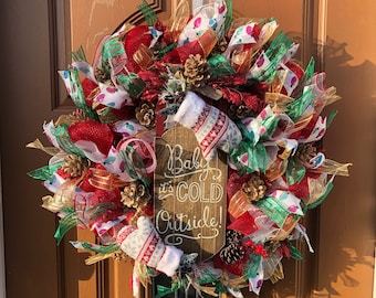 Christmas Sled Decor, Christmas Deco Mesh, Christmas Door Decor, Christmas Wreath, Buffalo Plaid Decor, Sled Wreath, Sled Door Wreath