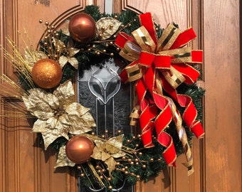 Christmas gold wreath,Christmas bronze wreath,Christimas gold decor,Xmas gold wreath,Xmas red and gold,Christmas wreath,Christmas door decor