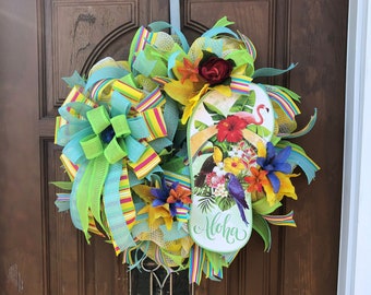 Flipflop Wreath,Flipflop Door Wreath,Flipflop Door Decor,Hawaiian Wreath,Hawaiian Door Decor,Hawaiian Flipflop Wreath,Summer Flipflop Wreath
