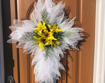 Large Easter Cross,Easter Cross Decor,Cross for Door,Cross for Memorial,Graveside Cross,Easter Door Decor,Easter Cross,Easter Lily Cross