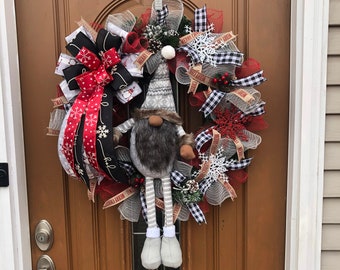 Xmas Gnome Wreath,Xmas Gnome Door Decor,Christmas Gnome Decor,Xmas Gnome Decor,Gnome Holiday Wreath,Gnome for the Holidays,Winter Gnome