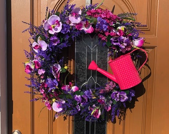 Lavendar Spring Wreath,Purple Spring Wreath,Purple Floral Wreath,Lavendar Floral Wreath,Purple Grapevine,I Love Purple,Spring Floral Wreath