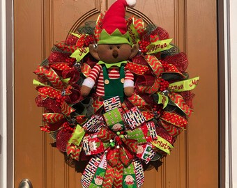 Christmas Elf Wreath,Xmas Elf Door Wreath,Xmas Elf Door Decor,Christmas Elf Decor,Elf Door Wreath,Elf Door Decor,Holiday Elf Wreath
