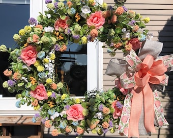 Summer Floral Grapevine, Summer Floral Wreath, Summer Door Decor, Wreath for all Seasons, Grapevine Floral, Floral Wreath for Door