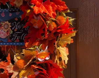 Fall Leaf Wreath, Fall Door Wreath, Hello Fall Wreath, Fall Wreath with Sign, Colorful Fall Wreath, Fall Leaf Wreath for Door, Welcome Fall