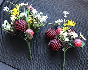 Floral Wreath Picks, Ladybug Wreath Pics, Spring Ladybug Picks, Wreath picks, spring wreath picks, summer wreath picks, wreath attachments