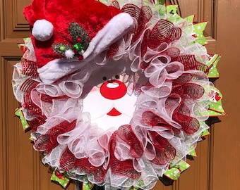 Xmas Santa Wreath,Christmas Santa Wreath,Santa Face Wreath,Santa Clause Wreath,Santa Clause Door Decor,Merry Christmas Santa,Santa with Hat
