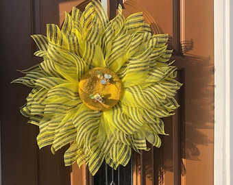 Sunflower Door Wreath,Sunflower with Bees,Bumblebee Flower Wreath,Spring Bee Wreath,Summer Bumblebee Wreath,I Love Bumblebees,Spring Door