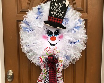 Snowman Door Wreath,Snowman with Top Hat,Xmas Snowman Wreath,Xmas Snowman Door Wreath,Christmas Snowman Wreath,Snowman Door Decor,Snowman