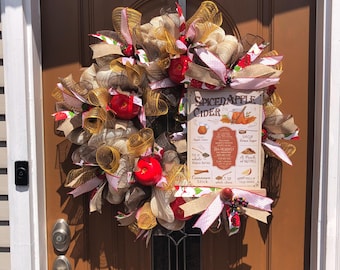 Red Apple Wreath, Fall Apple Wreath, Fall Apple Cider, Red Apple Decor, Fall Apple Decor, Large Fall Wreath, Fall Apple Door Decor