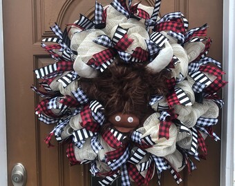 Highland Cow Wreath, Highland Cow Decor, I Love Highland Cows, Farmhouse Wreath, Farmhouse Cow Wreath, Country Cow Wreath, Highland Cows