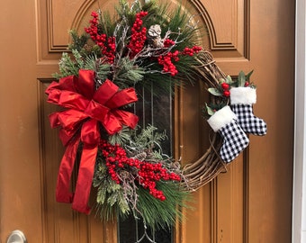 Snowboot Wreath,Winter Boots Wreath,Christmas Berry Wreath,Xmas Berry Wreath,Winter Berry Wreath,Xmas Winter Wreath,Xmas Floral Wreath
