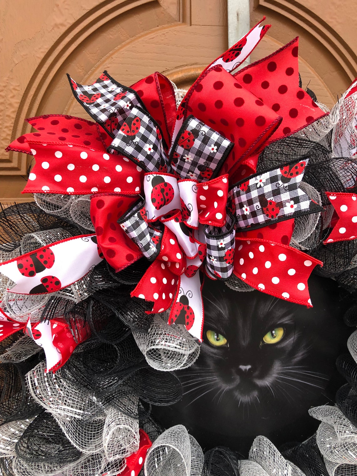 Cat Door Wreathblack Cat Wreathcat With Lights Wreathi Love Etsy