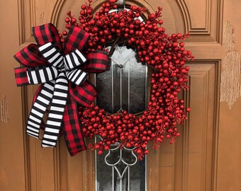 Xmas Berry Wreath, Red Berry Grapevine, Winter Berry Wreath, Holiday Berry Wreath, Red Berry Door Decor, Christmas Wreath, Red Berry Wreath