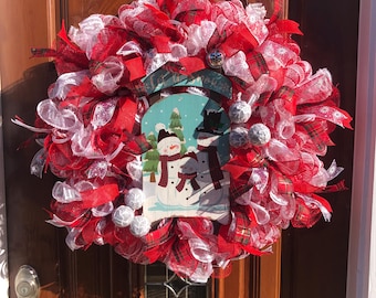 Xmas Sled Wreath, Red White Christmas Decor, Winter Sled Wreath, Christmas Door Wreath, Christmas Decor, Holiday Sledding Wreath