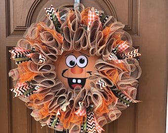 Whimsical Pumpkin Wreath, Kids Pumpkin Decor, Pumpkin Party Decor, Funny Halloween Wreath, Pumpkin Funny Decor, Funny Pumpkin Wreath