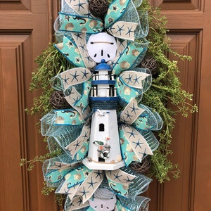 Lighthouse Swag,Lighthouse Door Swag,Lighthouse Door Decor,Lighthouse Door Wreath,Lighthouse Lake Decor,Lighthouse Swag for Door,Lighthouse