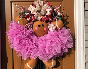Gingerbread Girl Wreath,Gingerbread Girl,Gingerbread Door Decor,Gingerbread Decor,Gingerbread Wreath,Xmas Gingerbread Girl,Xmas Large Wreath