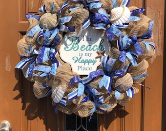 Beach Door Wreath, Beach Seashell Wreath, Beach Door Decor, Lakehouse Wreath, Lakehouse Door Decor, Beach Home Decor, Seashell Door Wreath