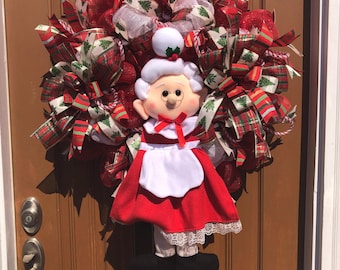 Mrs Claus Wreath, Christmas Door Wreath, Christmas Wreath, Christmas Door Decor, Xmas Door Wreath, Xmas Door Decor, Mrs Clause Christmas