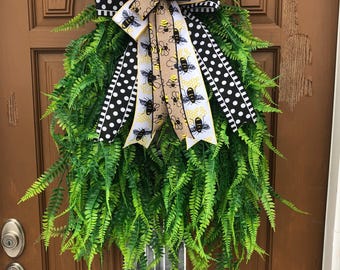 Fern Door Wreath, Hanging Fern Wreath, Fern Hanging Wreath, Fern Door Decor, Spring Fern Wreath, Summer Fern Wreath. All Season Fern Wreath