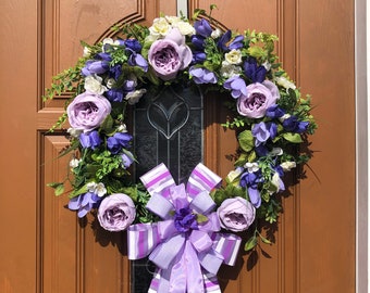 Purple Floral Grapvine,Purple Floral Wreath,Spring Purple Wreath,Spring Purple Decor,Spring Floral Grapevine,Spring Door Wreath,Hello Spring