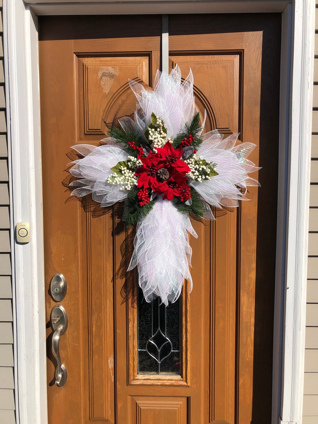 Christmas Cross Wreath,cross Door Wreath,christmas Cross,memorial Cross