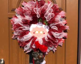 Mrs Clause Wreath,Mrs Santa Clause Wreath,Mrs Clause Door Decor,Mrs Clause Door Wreath,Xmas Clause Wreath,Xmas Door Wreath,Merry Christmas