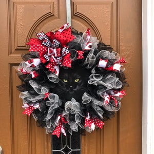Cat Door Wreath,Black Cat Wreath,Cat with Lights Wreath,I Love Cats Decor,Cat Lover Wreath,Kitty Cat Wreath,Kitty Cat Wall Decor,Black Cat