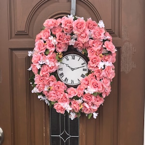 Rose Wall Clock, Clock Wall Wreath, Clock Wreath for Wall, Clock Home Decor, Floral Clock Wreath, Floral Wall Decor