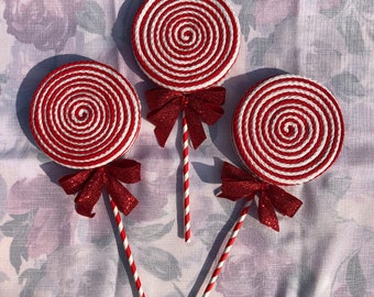 Lollipop wreath embellishments, faux candy attachments, candy decor, Christmas lollipops, yarn pops,lollipop wreath attachments,lollipops