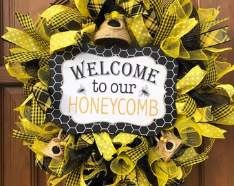 Bumble Bee Door Decor, Bumble Bee Wreath, Bumble Bee Deco Mesh, Bumble Bee Decor, Honey Bee Wreath, Honey Bee Door Decor, Honey Bee Decor