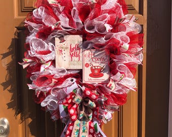 Classic Santa Wreath, Classic Xmas Wreath, Red White Xmas Wreath, Old Time Santa Wreath, Christmas Door Decor, Christmas Classic Decor