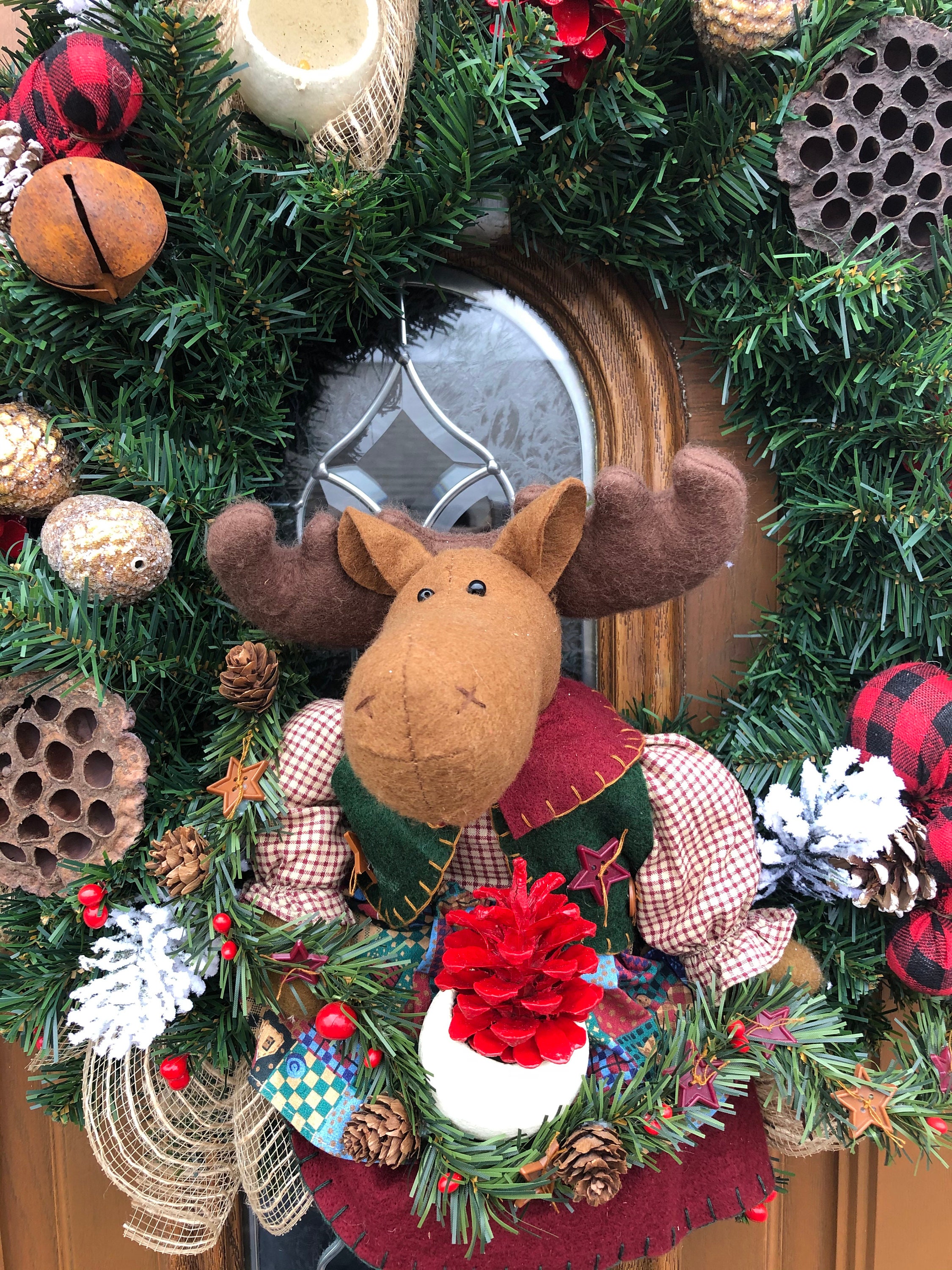 Christmas Moose Wreath, Christmas Moose Decor, Country Moose Wreath