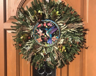 Hummingbird Door Decor, Hummingbird Door Wreath, Hummingbird Wreath, Hummingbird Decor, Hummingbird Nature Wreath, Winter Hummingbird Decor