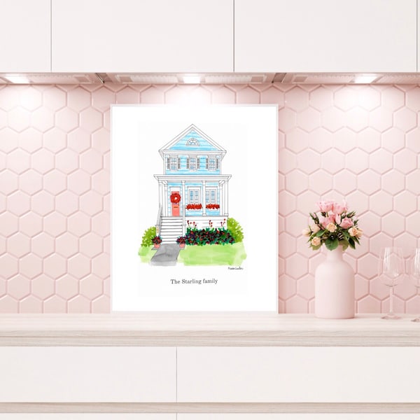House Commission - watercolour house illustration - family home illustration/commission