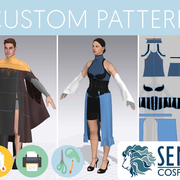 Maßangefertigte Schnittmuster für Kostüme / Kleidung - 360 Grad 3D Vorschau inklusive
