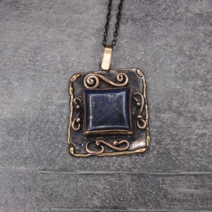 Lapis Lazuli Bronze Womens Necklace, Boho Chic Jewelry, Modern Day Gift for Her, Lapis Lazuli Statemen Jewelry, Natural Stone Necklace