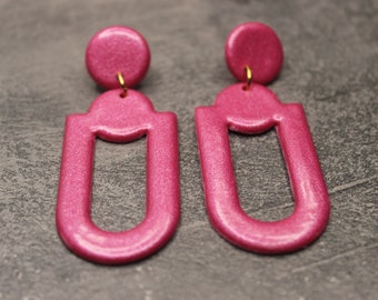 Pink Art Deco Earrings, Polymer Clay Geometrical Earrings, Womens Elegant Jewelry