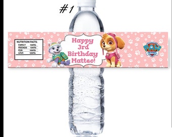 25 PINK PAW PATROL Water Bottle Labels, Paw Patrol Labels, Bottle Labels, Bottle Stickers, Labels, Printed & Shipped 3 design choices