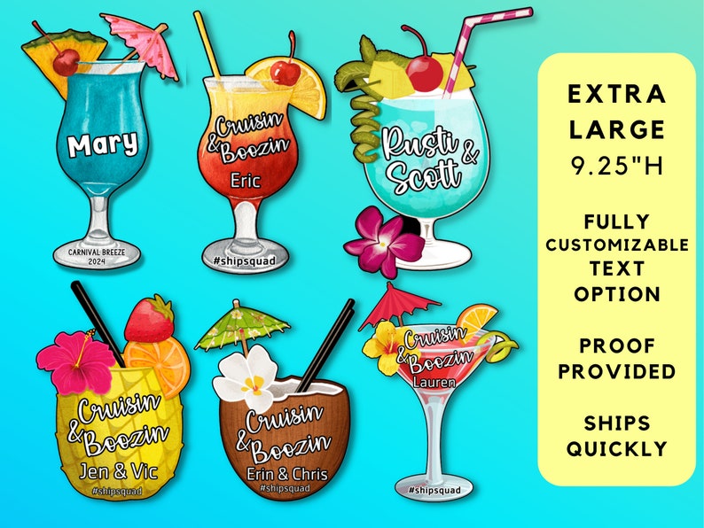 Personalized Cruise Door Magnets custom saying Large Tropical Drink Cocktail Magnet Stateroom Cabin Decor Royal Caribbean Carnival image 1