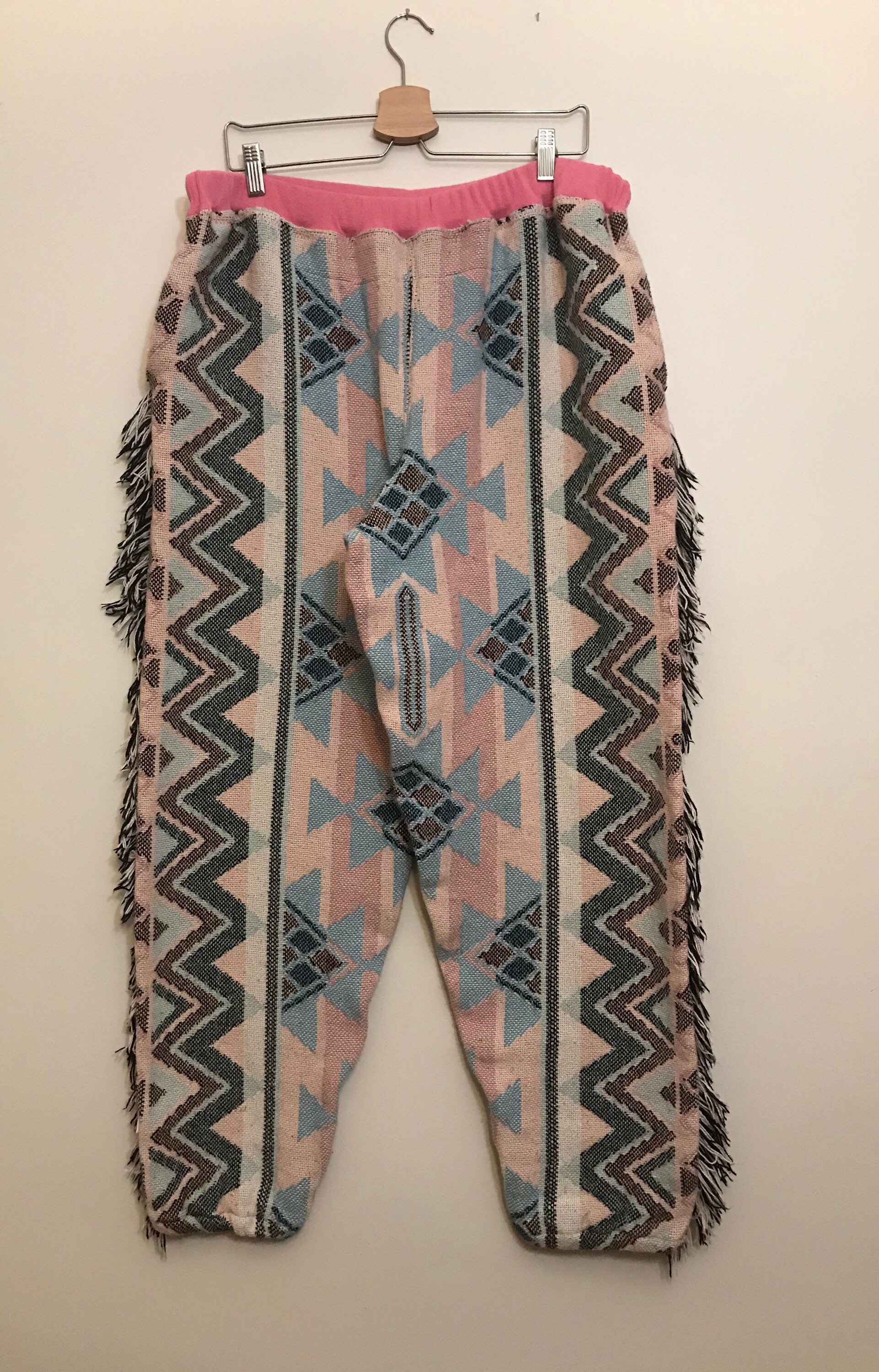 Tapestry Pants // Coral Teal Black Geometric Zigzag Blanket Etsy