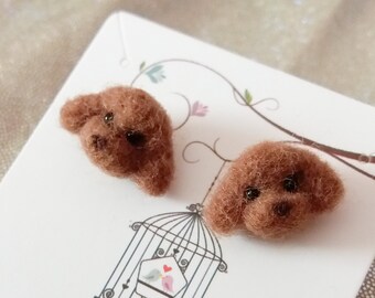 Brown Poodle Earrings / Dog Mom Fur Mama Gifts / Toy Poodle Figure Earrings / Fluffy Plush Puppy Jewelry / Cute Dog Lovers Accessories GD233
